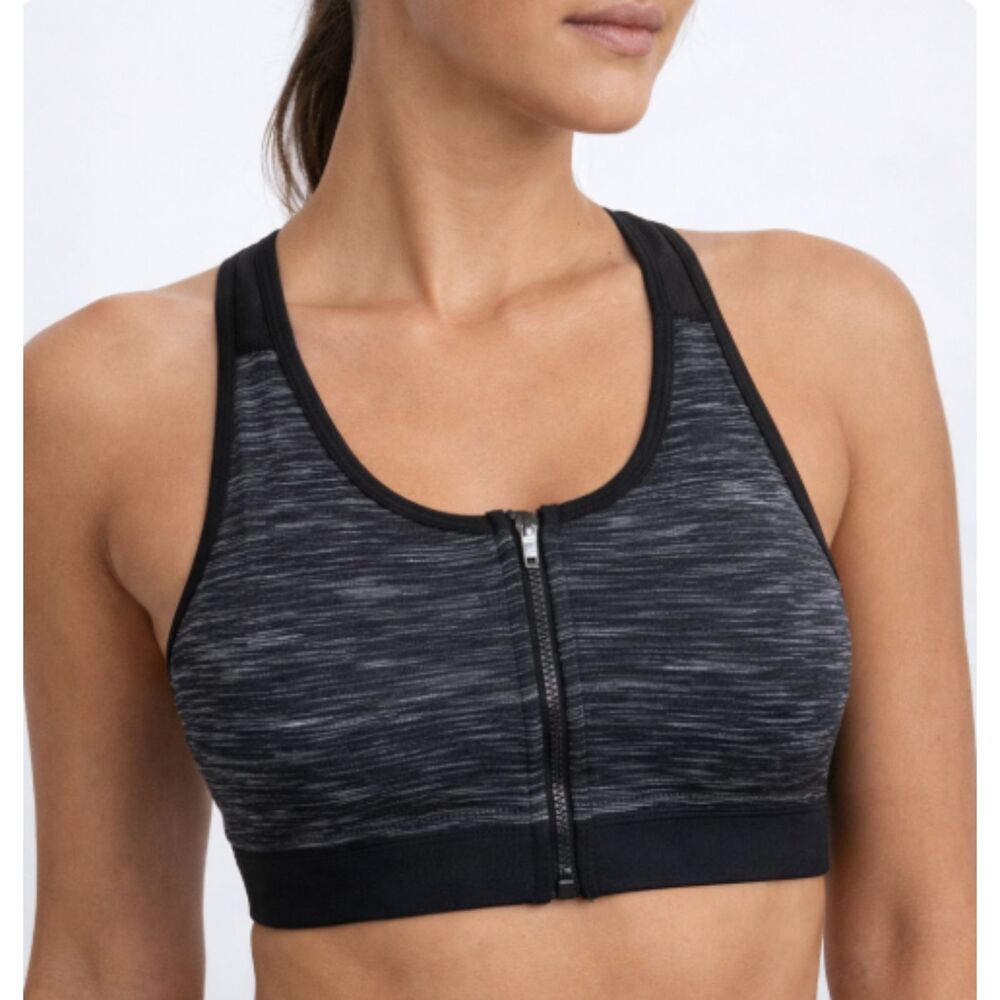 Sam Edelman Zip Front Sports Bra Women’s Small Gray Black Cutout Activewear